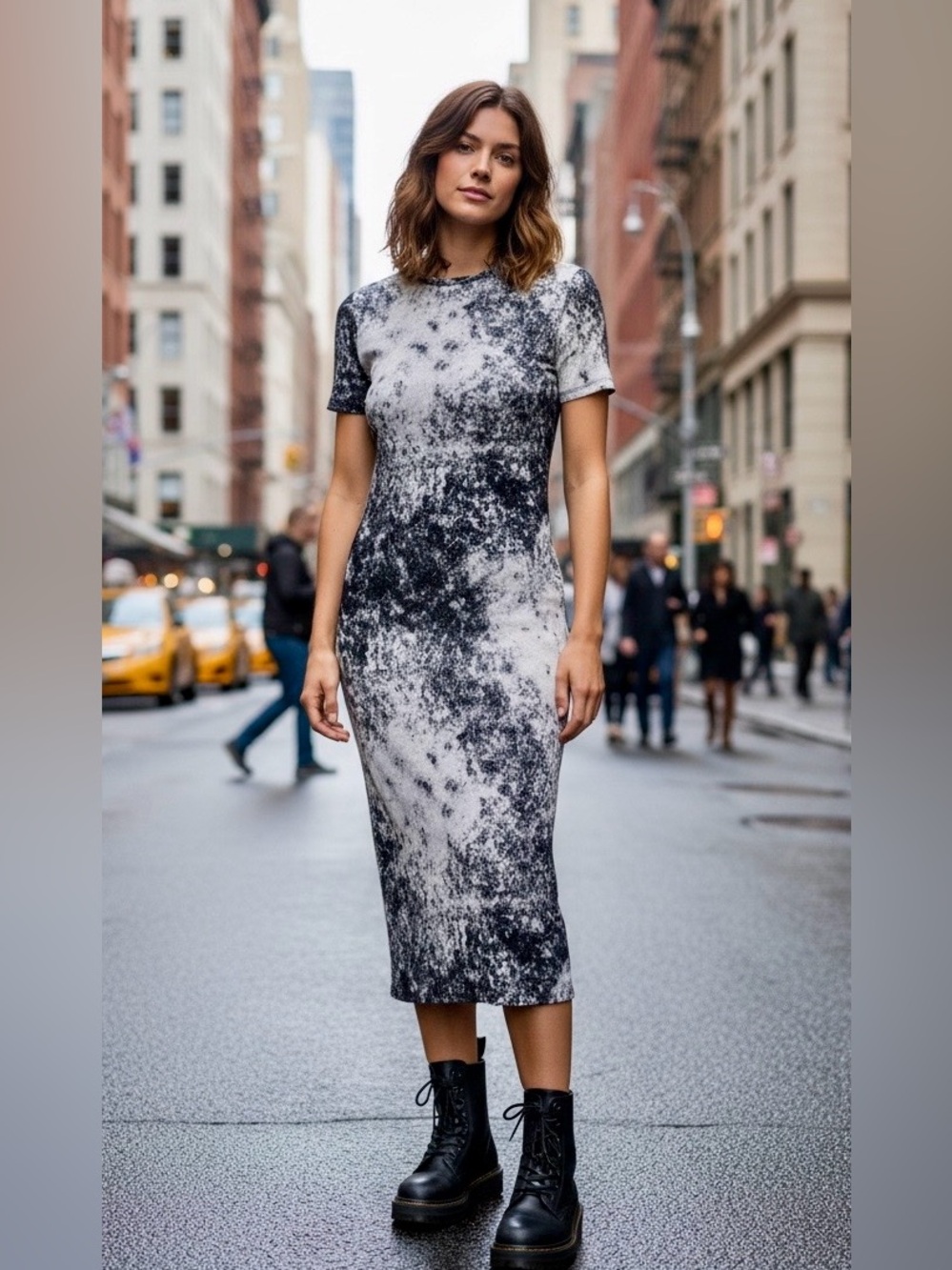 Zara Black & White paint splatter  Short Sleeve Midi Dress -S